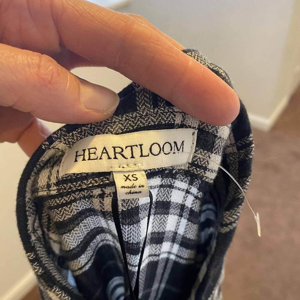 REVOLVE HEARTLOOM KASEY DRESS PLAID SHIRTDRESS BLACK WHITE TIE WAIST XS NEW $120 - Picture 10 of 11